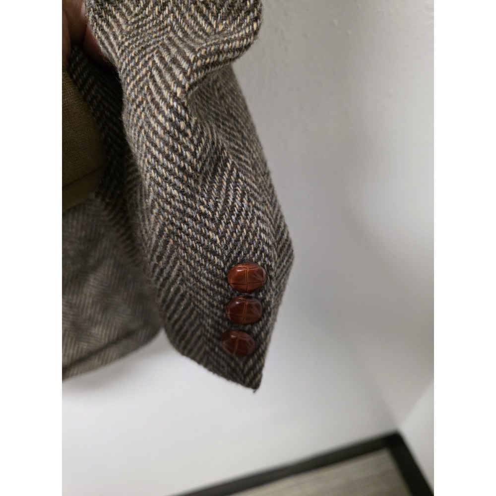 WFF‎ by Farah Men's Tweed Herringbone Blazer Sport Coat Brown 42R Vintage - Picture 3 of 9